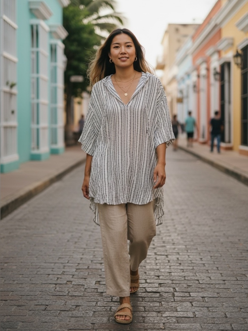 Free People striped tie front tunic shirt dress l